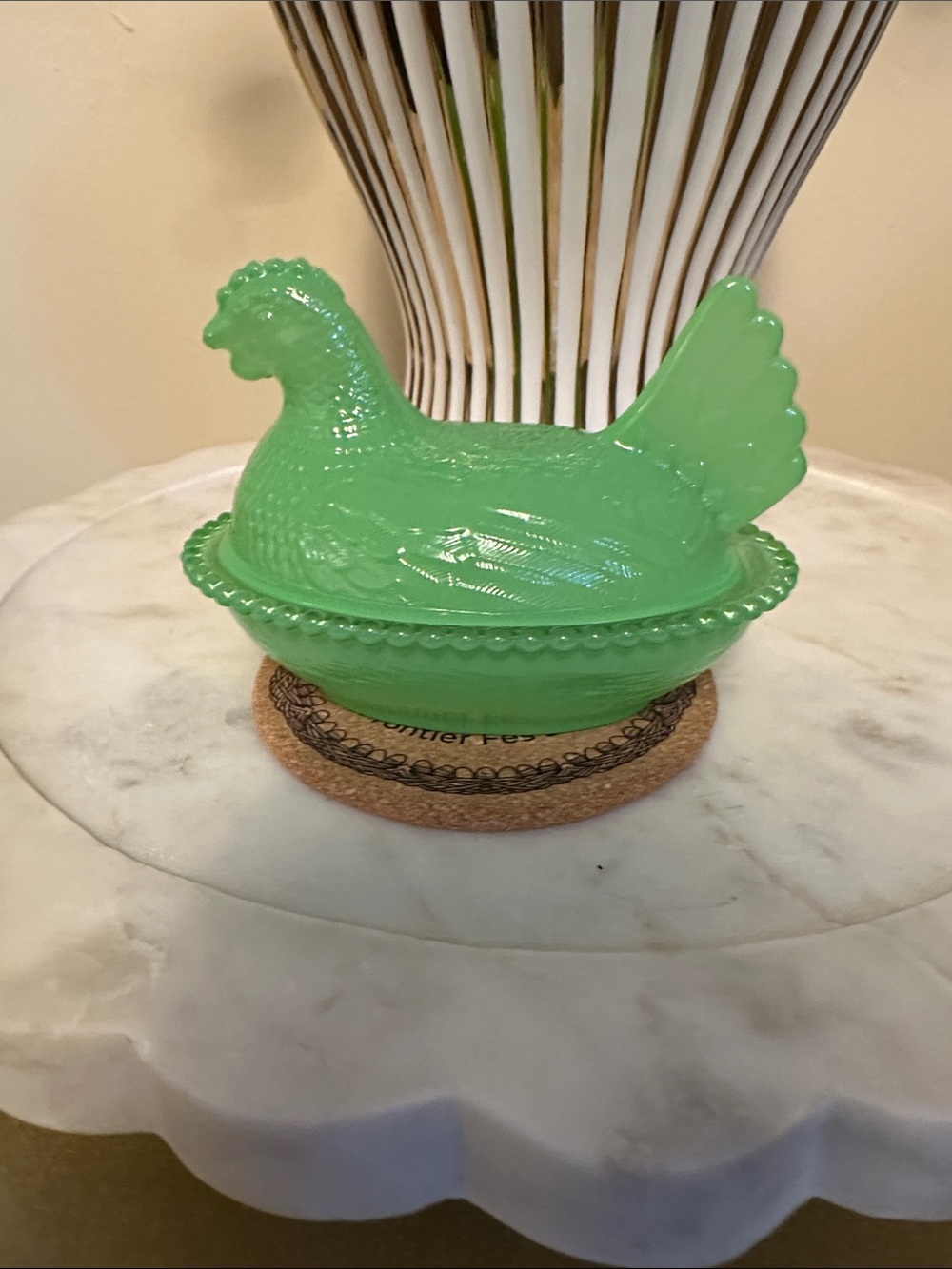Green Hen Covered Dish - Decorative Kitchen Serving Bowl